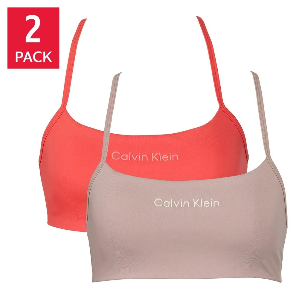 Calvin Klein Women's Sports Bra, 2-pack, Coral / Taupe, Size: Large